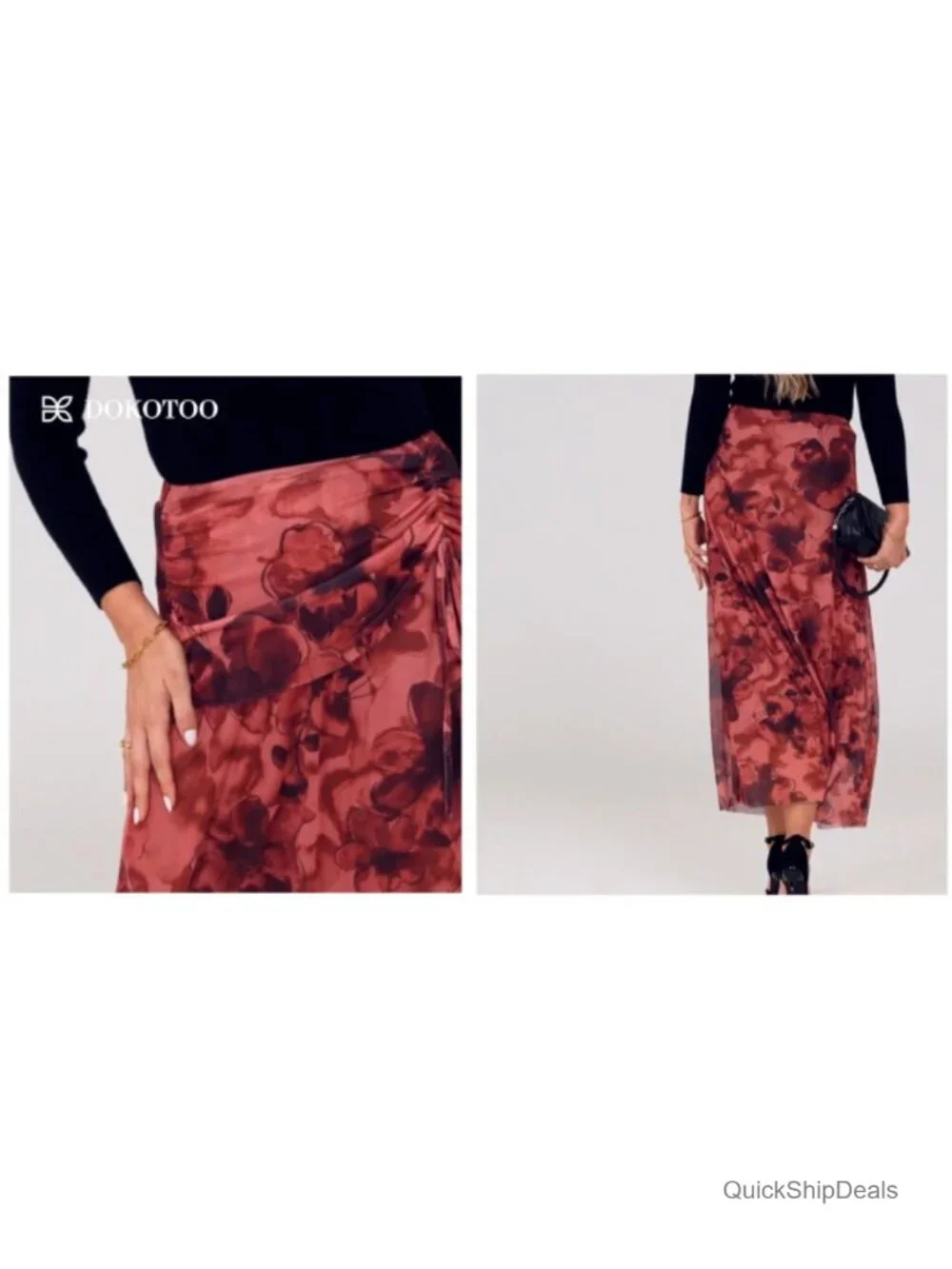 Boho Floral Maxi Skirt High Waist Elastic A-Line Flowy